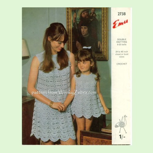 WZ388 Mother and Daughter Lace Dress with Yoke Vintage Crochet PDF Pattern  00388